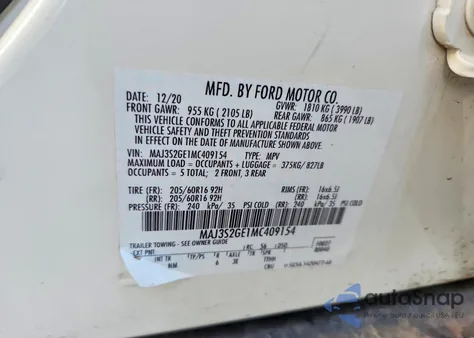 2021 Ford Ecosport Se z USA, uszkodzony, nr VIN MAJ3S2GE1MC409154